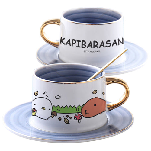 日本【水豚君KAPIBARASAN】漸變咖啡杯盤組(採菇趣)