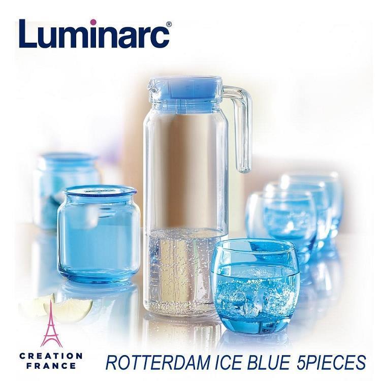 【法國Luminarc樂美雅】1壺4杯2儲物罐組(冰藍 凝彩)