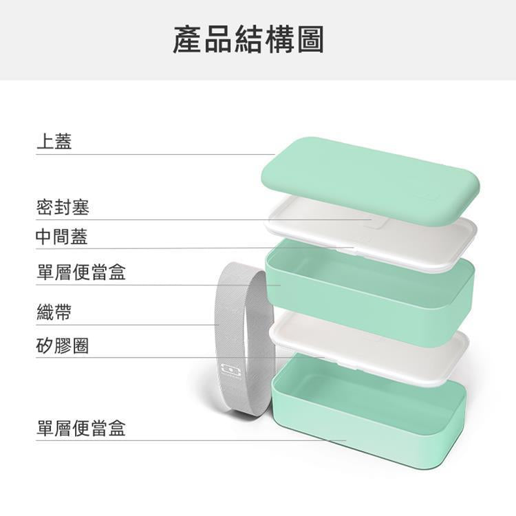 法國【MONBENTO】MB原創長方形雙層便當盒-馬卡龍綠(無分隔盒)