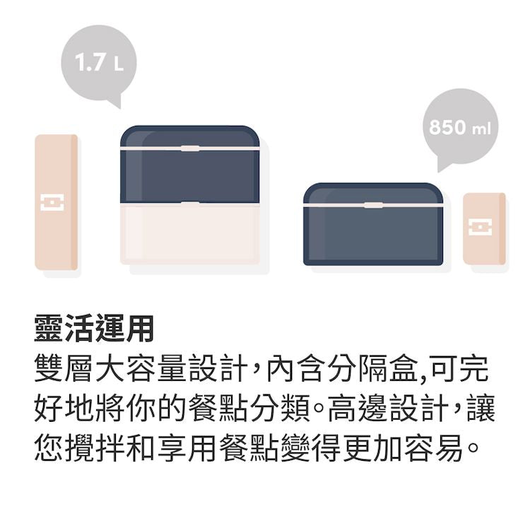 法國【MONBENTO】MB原創方形雙層便當盒-霧霾藍
