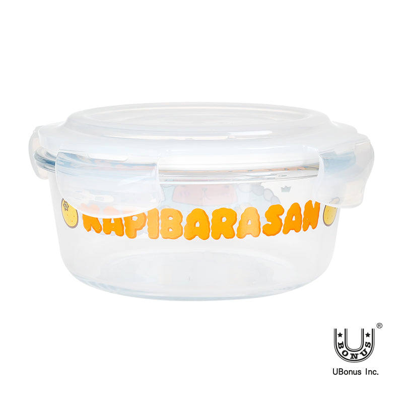 日本【水豚君KAPIBARASAN】圓形玻璃保鮮盒620ML-溫泉
