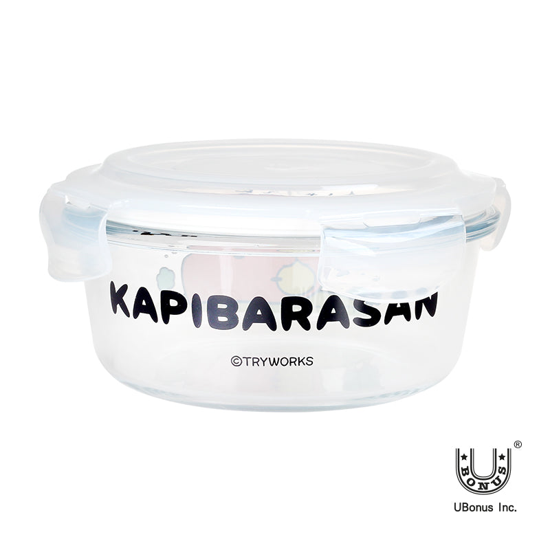 日本【水豚君KAPIBARASAN】圓形玻璃保鮮盒620ML-經典