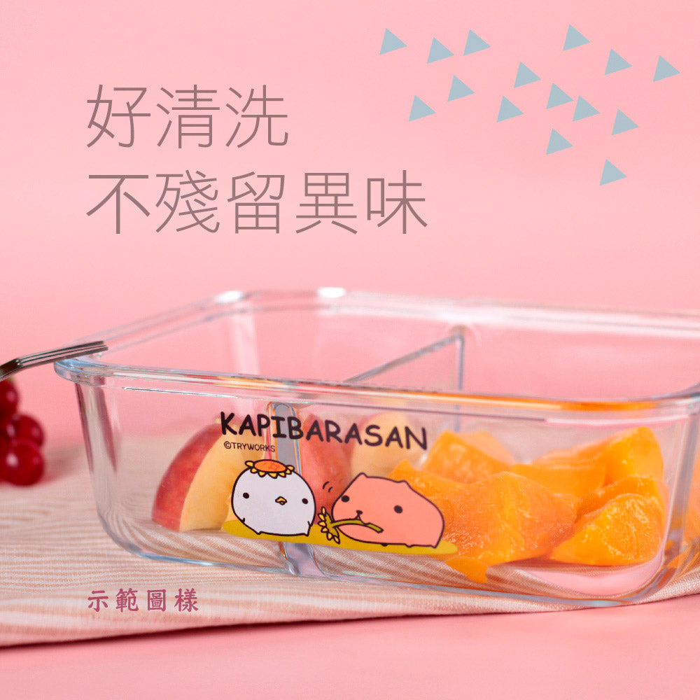 日本【水豚君KAPIBARASAN】 長形玻璃保鮮盒1040ML-採菇趣
