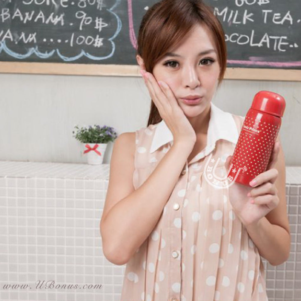【路易王子】真空恬點杯(白底紅點)小巧便攜，保溫效能佳