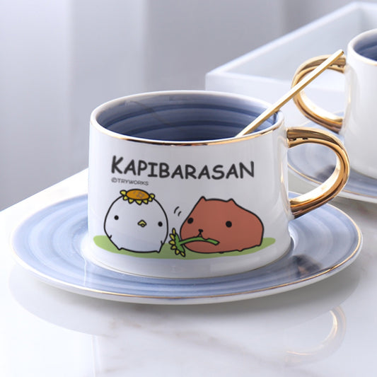 日本【水豚君KAPIBARASAN】漸變咖啡杯盤組(向日葵)