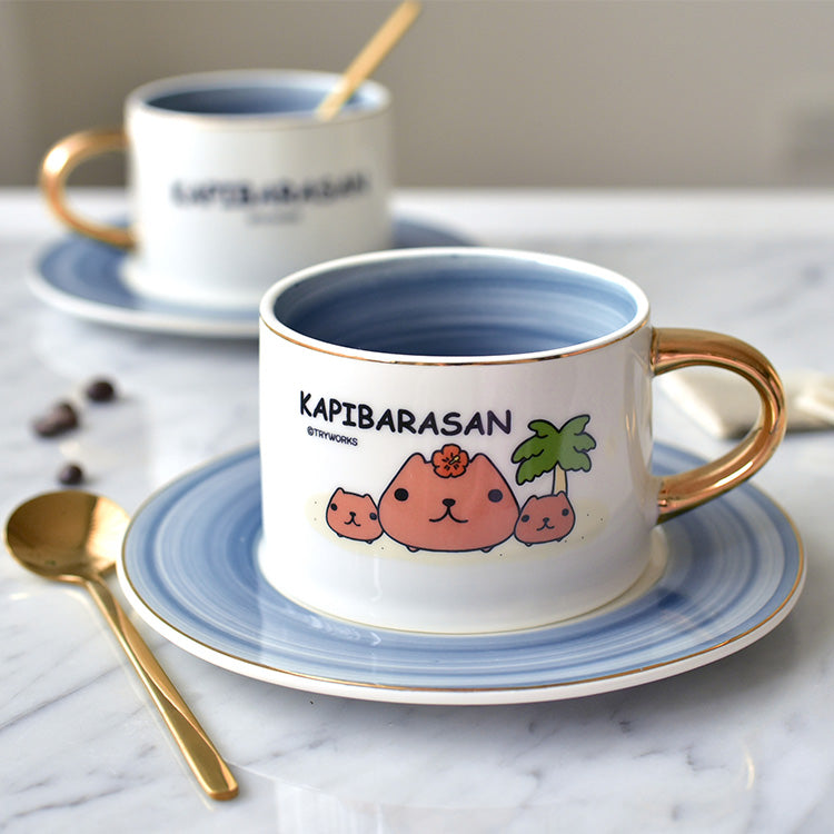 日本【水豚君KAPIBARASAN】漸變咖啡杯盤組(夏威夷)
