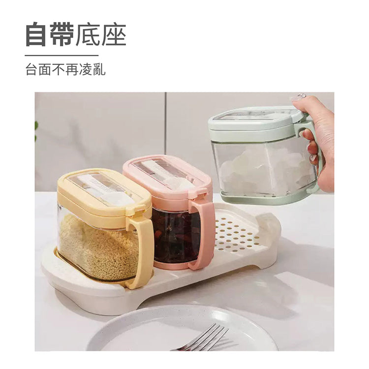 時尚玻璃調味盒-廚房用調味罐(粉、黃、綠共三色)