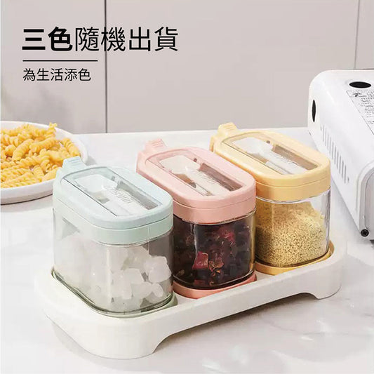 時尚玻璃調味盒-廚房用調味罐(粉、黃、綠共三色)