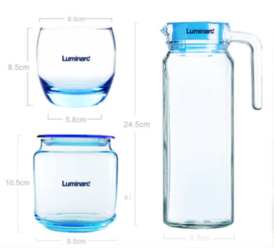 【法國Luminarc樂美雅】1壺4杯2儲物罐組(冰藍 凝彩)