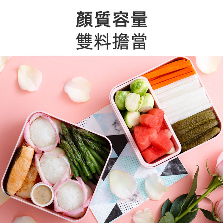 法國【MONBENTO】MB原創方形雙層便當盒－夢幻粉櫻