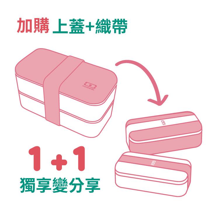 【好友專屬】限量套裝-馬卡龍綠＋夢幻粉櫻雙層長型便當盒＋2入上蓋組合