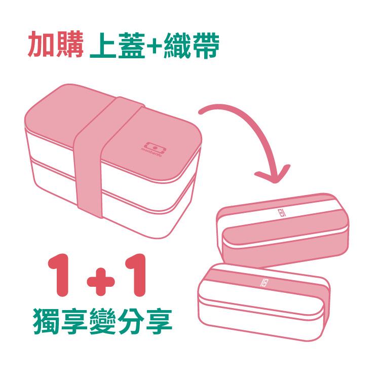MONBENTO原創長方形便當盒組合－青櫻盛放上蓋＆粉織帶