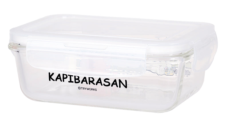 日本【水豚君KAPIBARASAN】 長形玻璃保鮮盒570ML－採菇趣